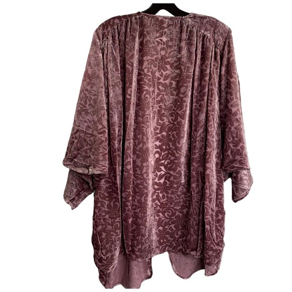 The Muses Lounge Velvet Burnout Dolman Ruched Cardigan Dusty Mauve NEW - Picture 5 of 15